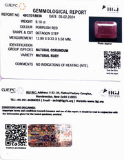 9.10/CT Natural Ruby with Govt. Lab Certificate (7881)